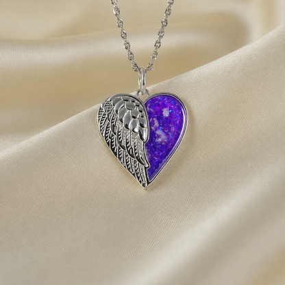 Achern angel heart ashes pendant in sleepy lavender, handcrafted in Lancashire UK - by Keepsake Memorial Jewellery
