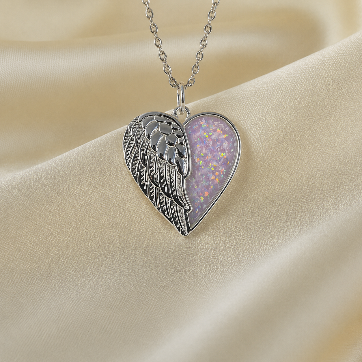 Achern angel heart ashes pendant in unicorn purple, handcrafted in Lancashire UK - by Keepsake Memorial Jewellery