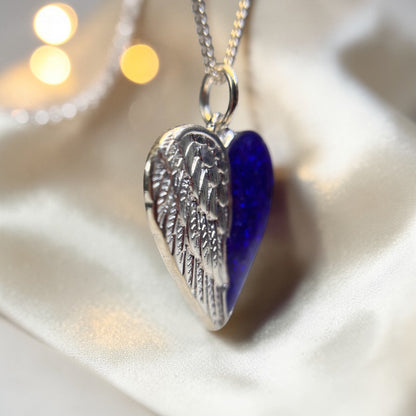 Achern angel heart ashes pendant side view, handcrafted in Lancashire UK - by Keepsake Memorial Jewellery