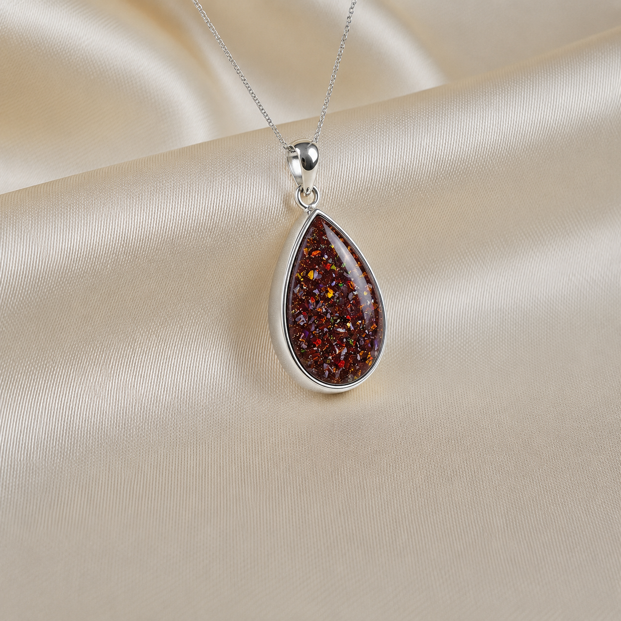 Alcyone pear shaped ashes pendant in copper mocha, handcrafted in Lancashire UK - by Keepsake Memorial Jewellery