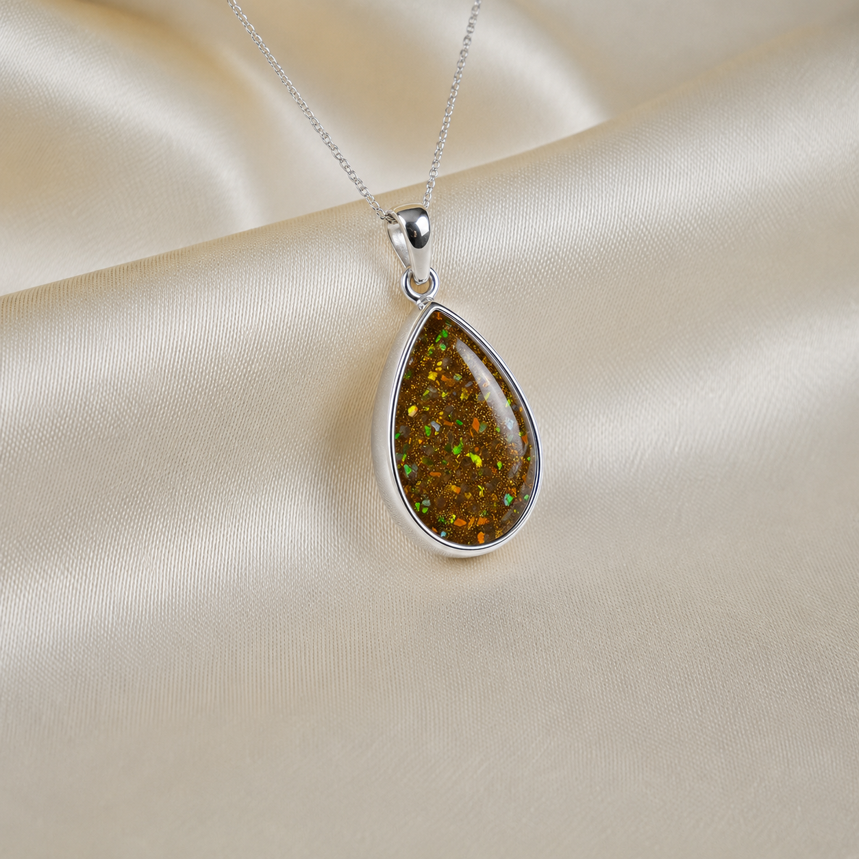 Alcyone pear shaped ashes pendant in gold olive, handcrafted in Lancashire UK - by Keepsake Memorial Jewellery