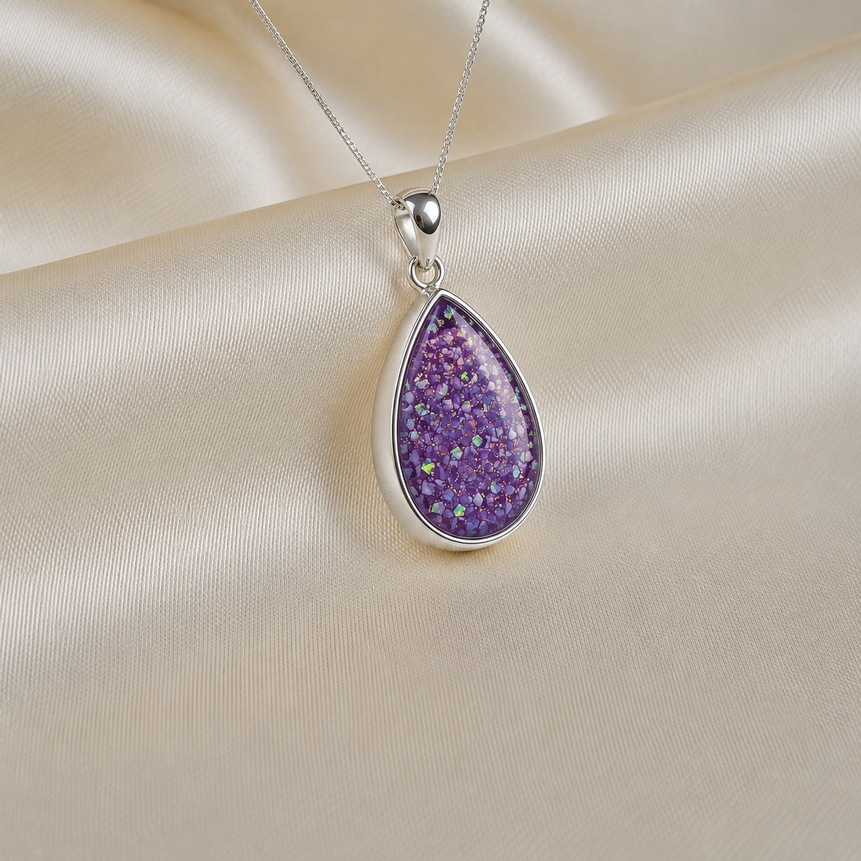 Alcyone pear shaped ashes pendant in rose pink, handcrafted in Lancashire UK - by Keepsake Memorial Jewellery
