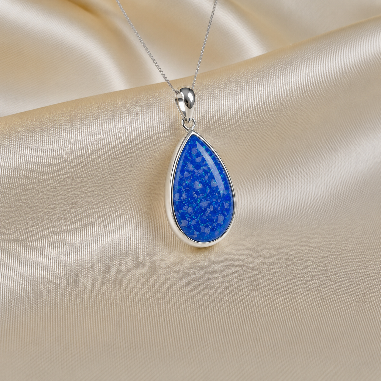 Alcyone pear shaped ashes pendant in royal blue, handcrafted in Lancashire UK - by Keepsake Memorial Jewellery