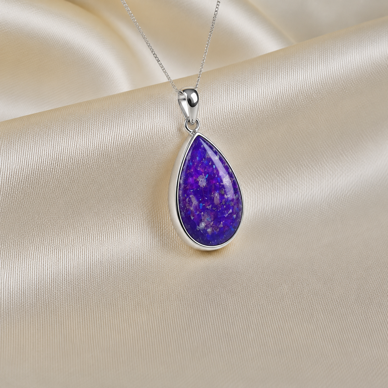 Alcyone pear shaped ashes pendant in sleepy lavender, handcrafted in Lancashire UK - by Keepsake Memorial Jewellery