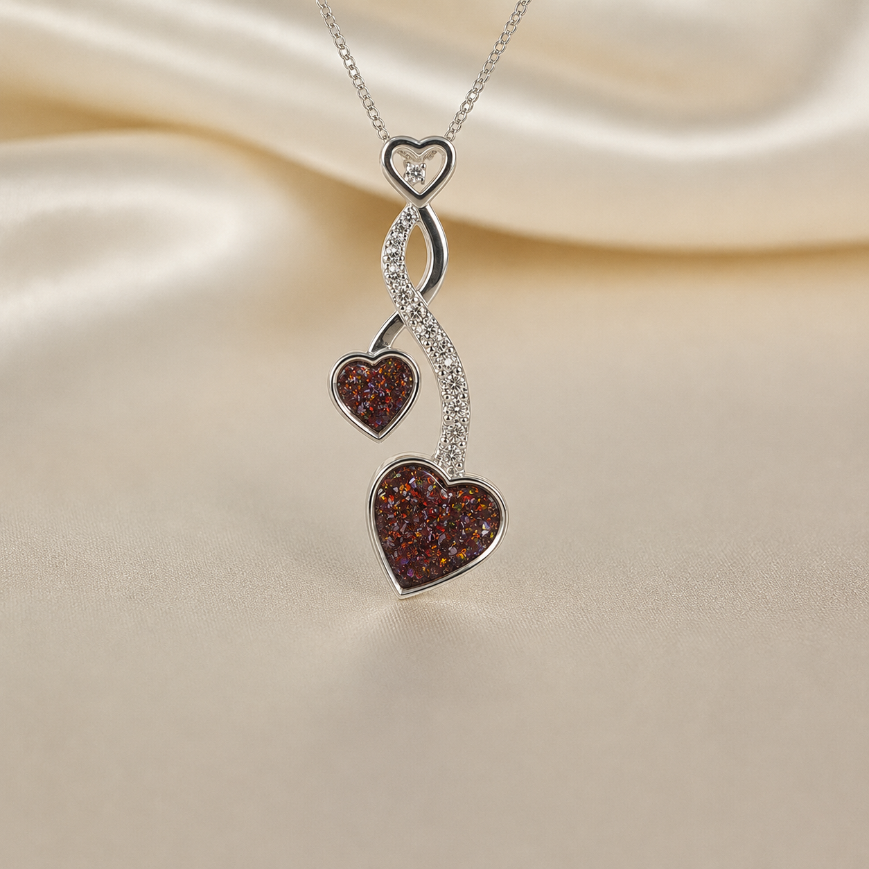Aldera silver twin heart ashes memorial pendant in copper mocha, handcrafted in Lancashire UK