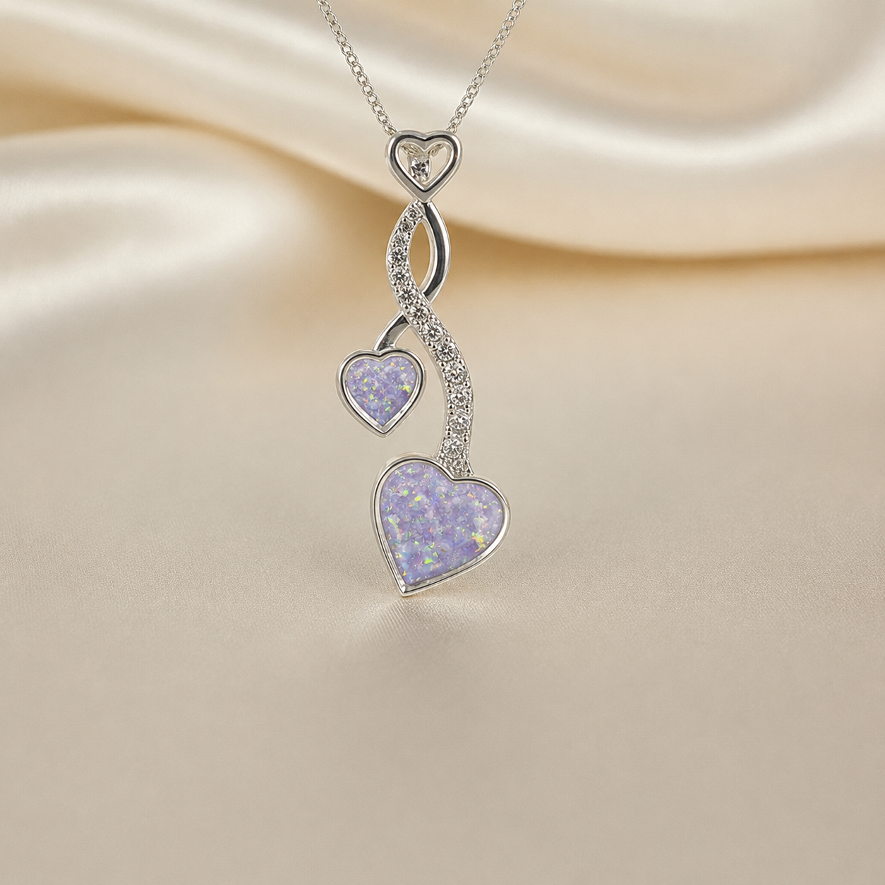 Aldera silver twin heart ashes memorial pendant in unicorn purple, handcrafted in Lancashire UK