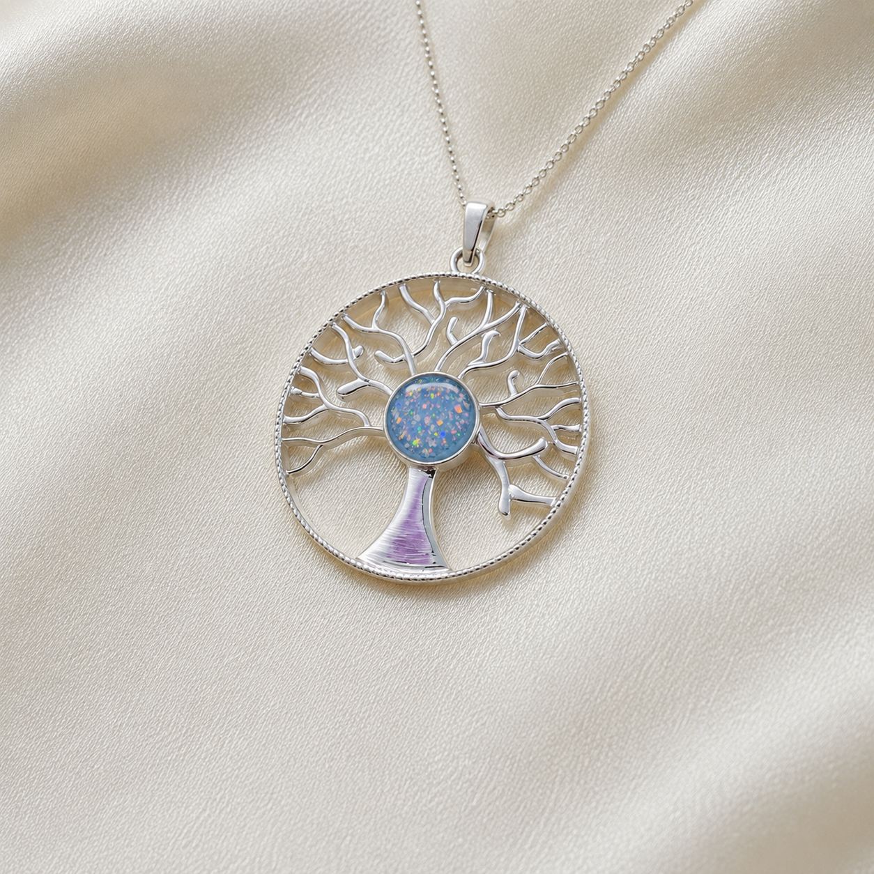 Algol tree of life memorial pendant in baby blue, handcrafted in Lancashire UK - by Keepsake Memorial Jewellery