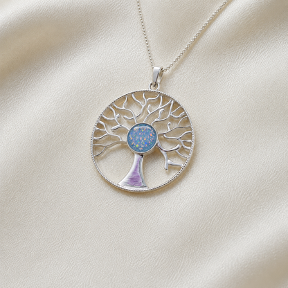Algol tree of life memorial pendant in baby blue, handcrafted in Lancashire UK - by Keepsake Memorial Jewellery