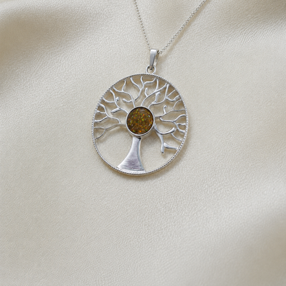 Algol tree of life memorial pendant in gold olive, handcrafted in Lancashire UK - by Keepsake Memorial Jewellery