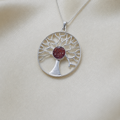 Algol tree of life memorial pendant in ruby red, handcrafted in Lancashire UK - by Keepsake Memorial Jewellery