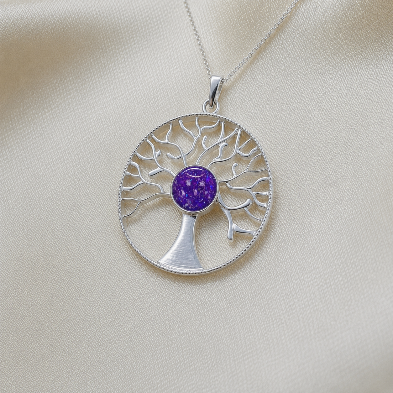 Algol tree of life memorial pendant in sleepy lavender, handcrafted in Lancashire UK - by Keepsake Memorial Jewellery