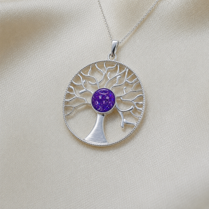 Algol tree of life memorial pendant in sleepy lavender, handcrafted in Lancashire UK - by Keepsake Memorial Jewellery