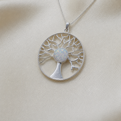 Algol tree of life memorial pendant in white snow, handcrafted in Lancashire UK - by Keepsake Memorial Jewellery