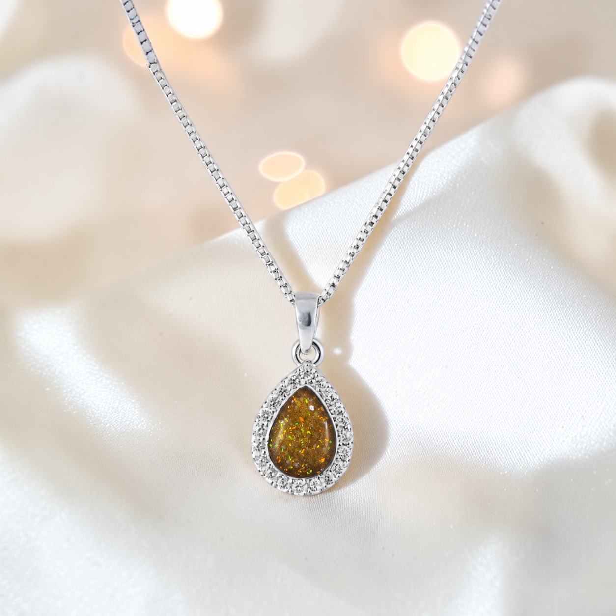 Almara teardrop dainty CZ ashes pendant in gold olive, handcrafted in Lancashire UK - by Keepsake Memorial Jewellery