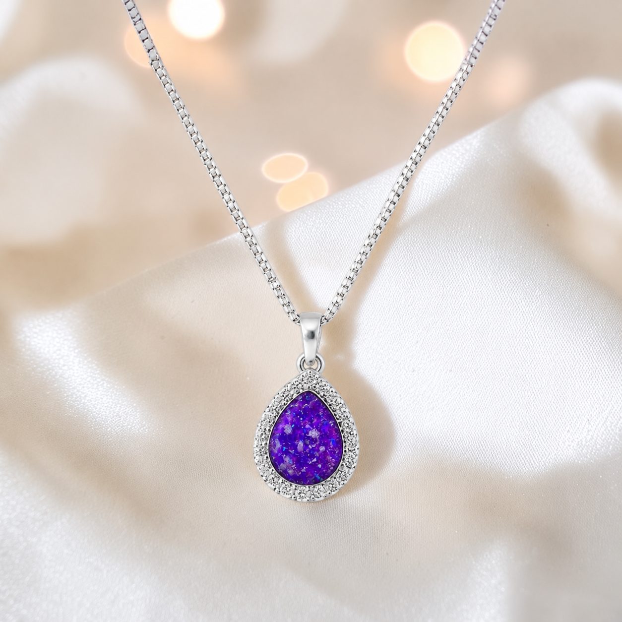 Almara teardrop dainty CZ ashes pendant in sleepy lavender, handcrafted in Lancashire UK - by Keepsake Memorial Jewellery