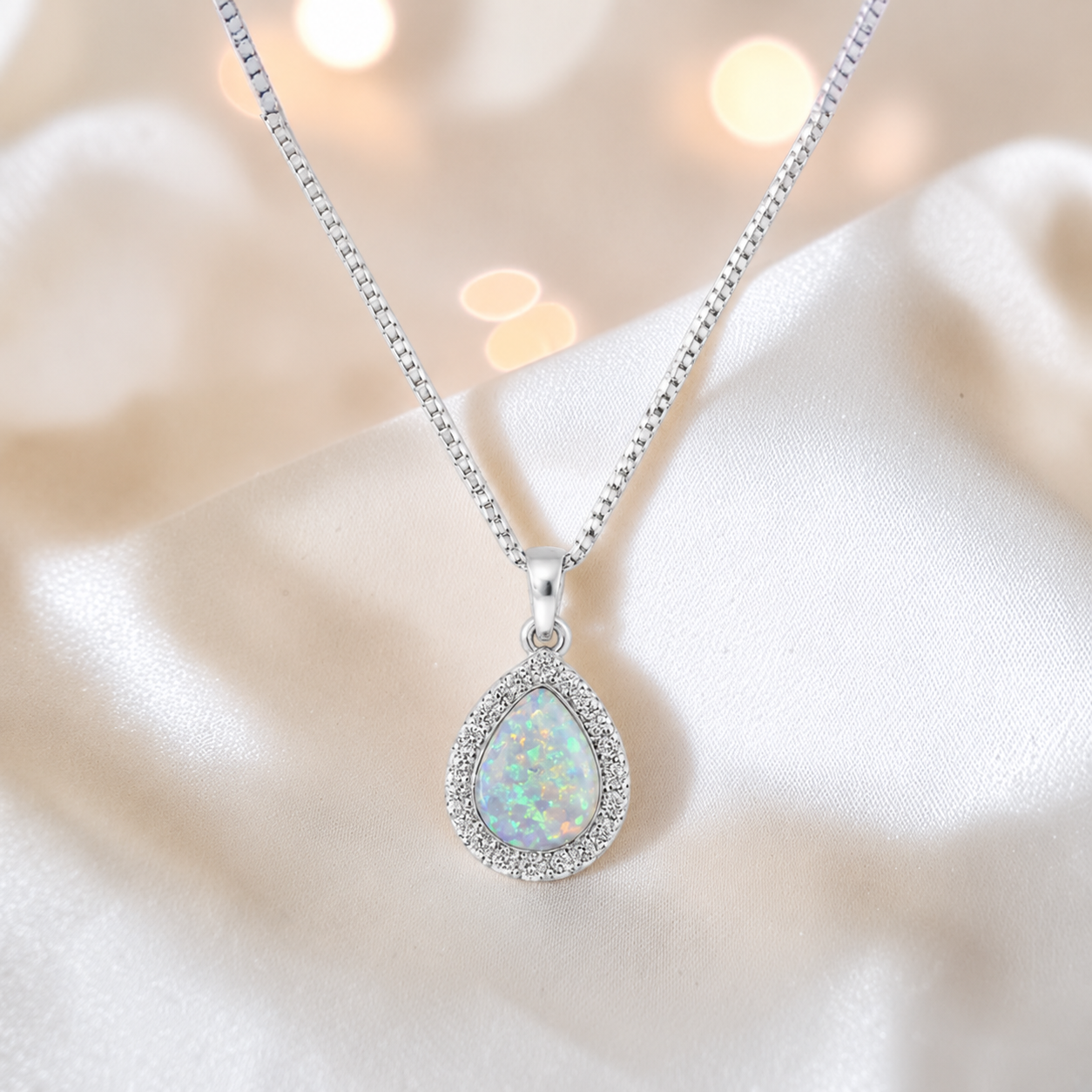 Almara teardrop dainty CZ ashes pendant in white snow, handcrafted in Lancashire UK - by Keepsake Memorial Jewellery