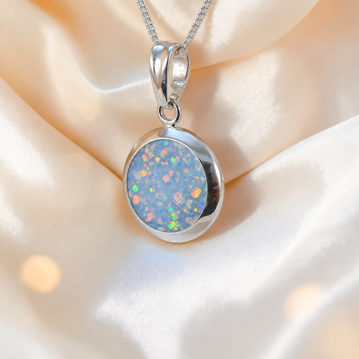 Altair round ashes pendant in baby blue, handcrafted in Lancashire UK