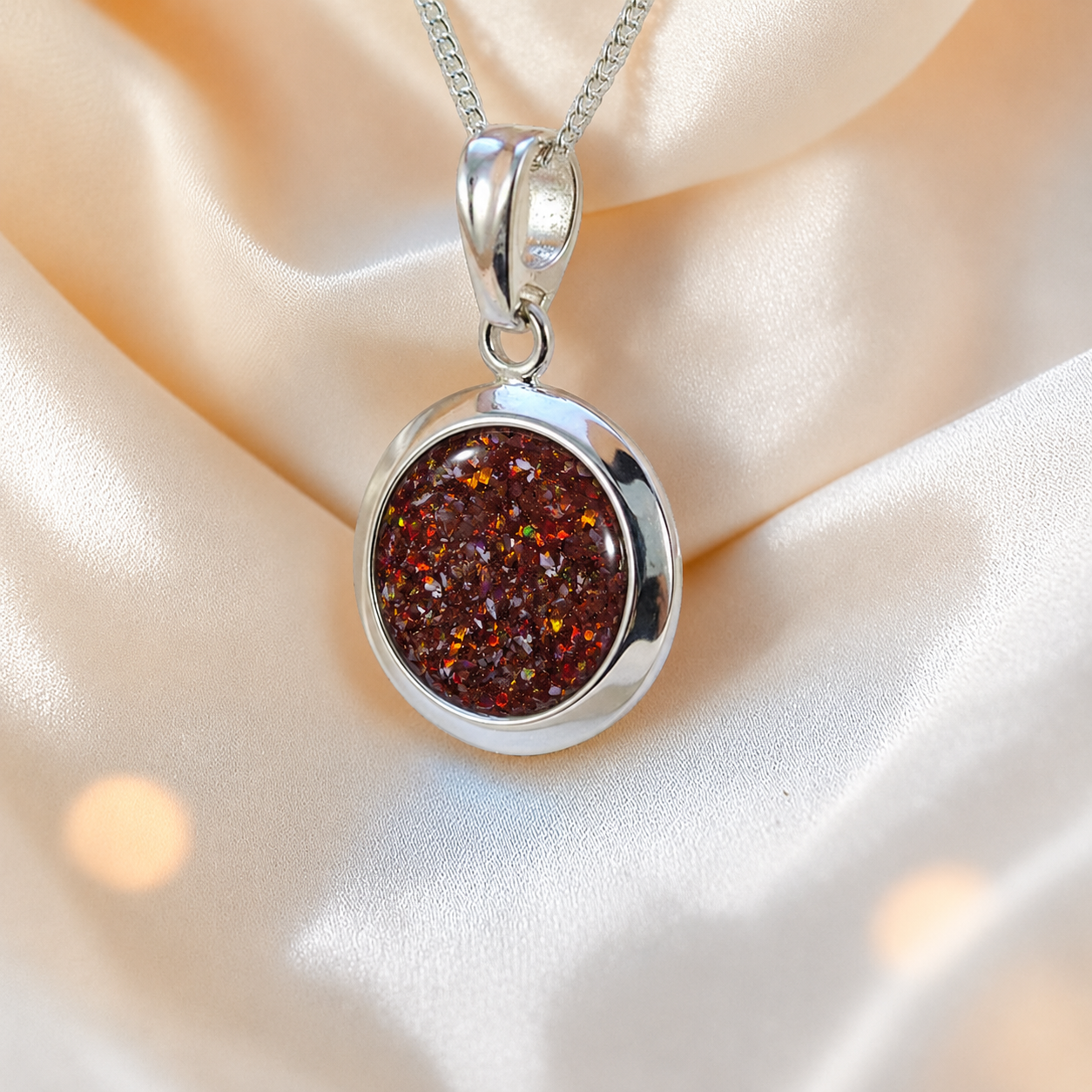 Altair round ashes pendant in copper mocha, handcrafted in Lancashire UK