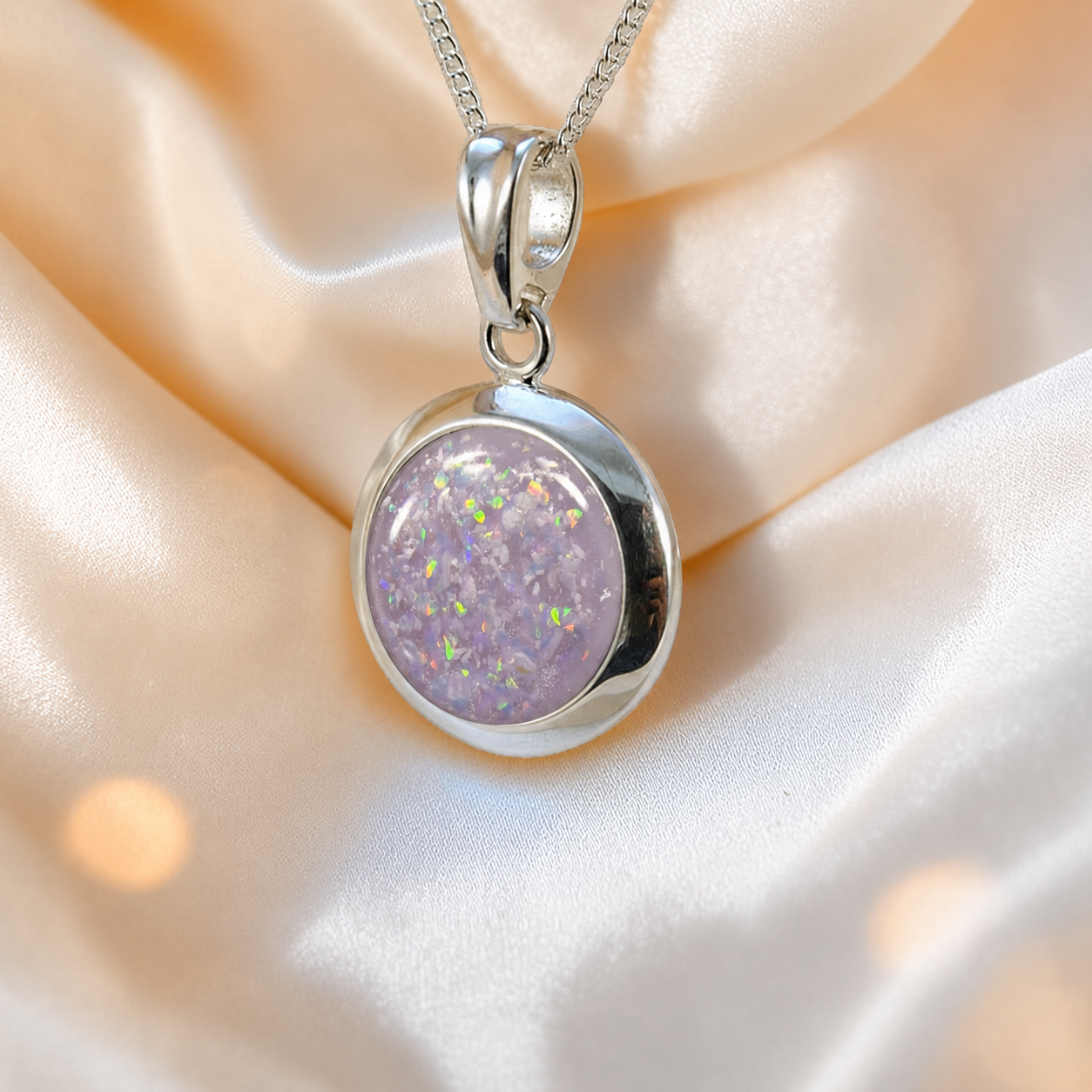 Altair round ashes pendant in unicorn purple, handcrafted in Lancashire UK