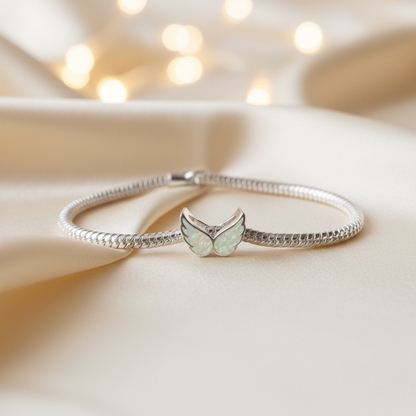 angel wings, memorial charm bead, handcrafted in lancashire