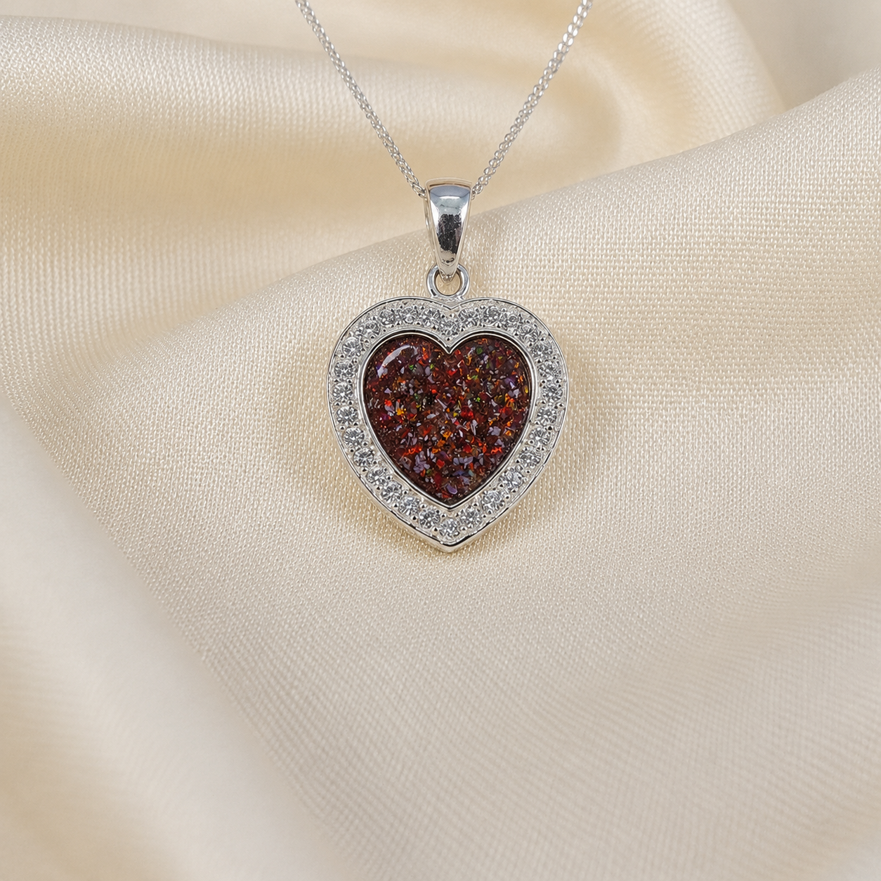 Antara Silver heart CZ shaped memorial pendant in copper mocha, handcrafted in Lancashire UK