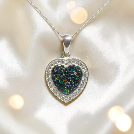 Antara Silver heart CZ shaped memorial pendant, handcrafted in Lancashire UK