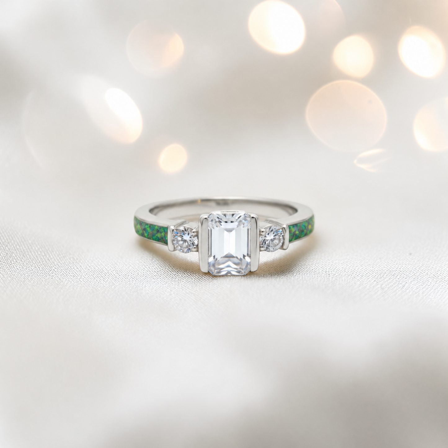 Keepsake Memorial Silver Ariel Ashes Ring in Fruit Green - Handcrafted in the UK