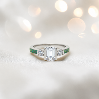 Keepsake Memorial Silver Ariel Ashes Ring in Fruit Green - Handcrafted in the UK