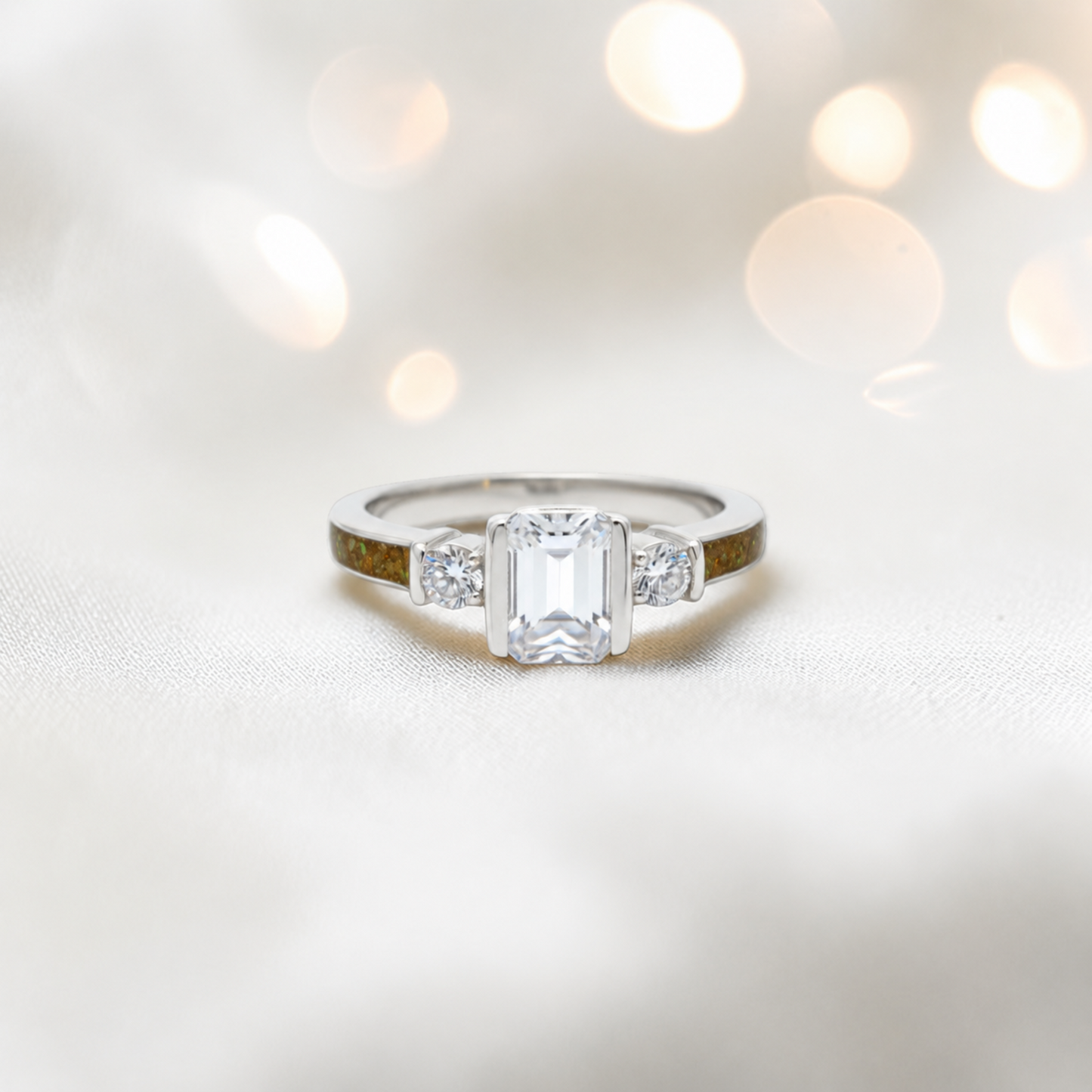 Keepsake Memorial Silver Ariel Ashes Ring in Gold Olive - Handcrafted in the UK