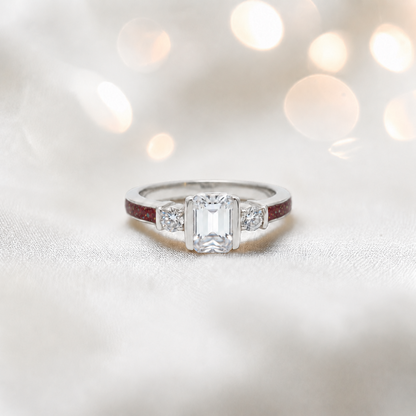 Keepsake Memorial Silver Ariel Ashes Ring in Ruby Red  - Handcrafted in the UK 