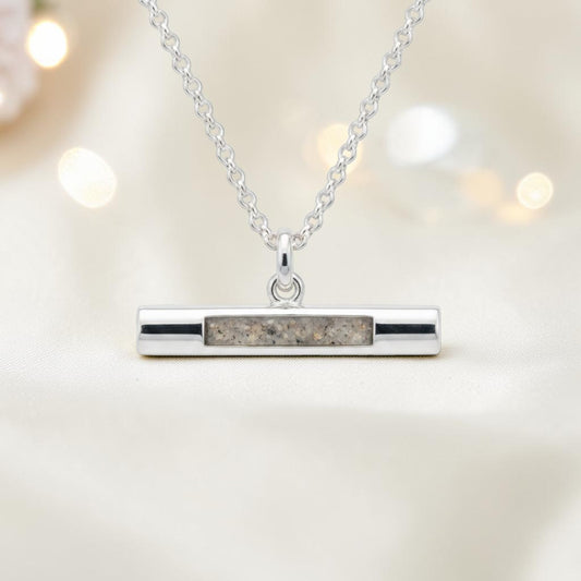Arielle sterling silver T Bar ashes pendant, handcrafted in Lancashire, UK