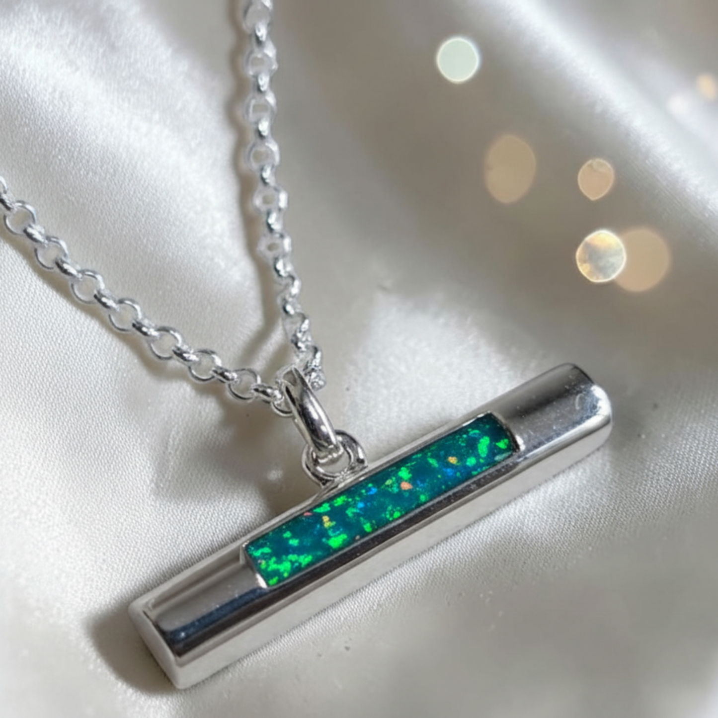 Arielle sterling silver T Bar ashes pendant, handcrafted in Lancashire, UK