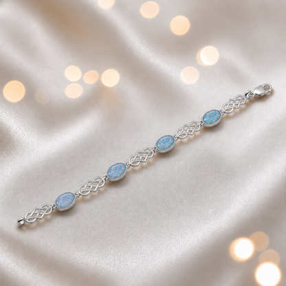 Asteria Bracelet — silver Celtic-style ashes memorial bracelet in baby blue, handcrafted in Lancashire, UK