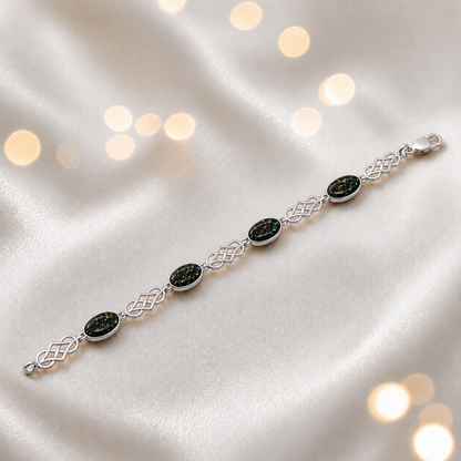 Asteria Bracelet — silver Celtic-style ashes memorial bracelet in black flame, handcrafted in Lancashire, UK