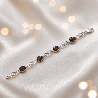 Asteria Bracelet — silver Celtic-style ashes memorial bracelet in copper mocha, handcrafted in Lancashire, UK