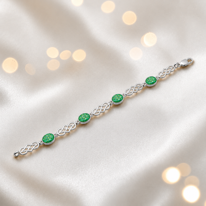 Asteria Bracelet — silver Celtic-style ashes memorial bracelet in fruit green, handcrafted in Lancashire, UK