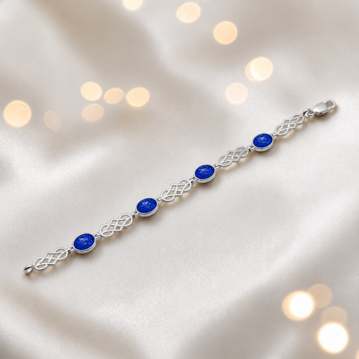 Asteria Bracelet — silver Celtic-style ashes memorial bracelet in royal blue, handcrafted in Lancashire, UK