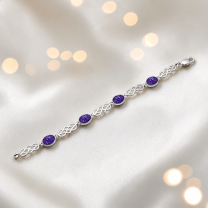 Asteria Bracelet — silver Celtic-style ashes memorial bracelet in sleepy lavender, handcrafted in Lancashire, UK