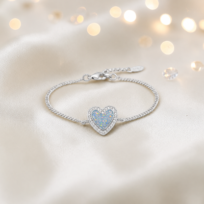 Astra silver heart CZ memorial ashes bracelet in baby blue, handcrafted in Lancashire UK - by Keepsake Memorial Jewellery