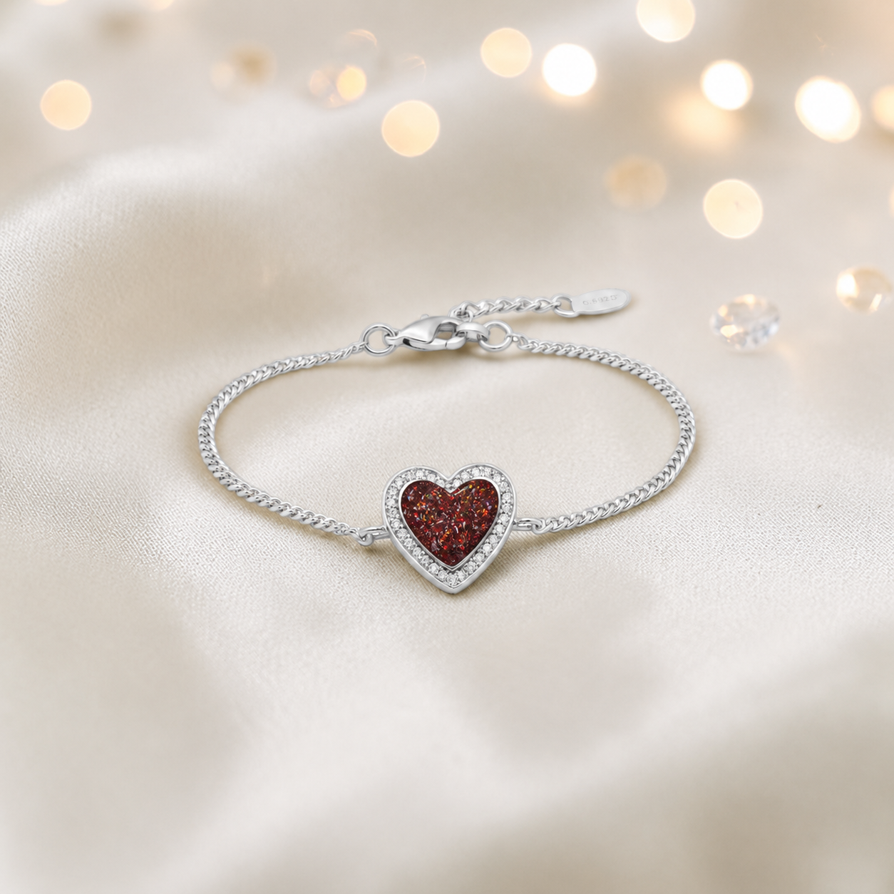 Astra silver heart CZ memorial ashes bracelet in copper mocha, handcrafted in Lancashire UK - by Keepsake Memorial Jewellery