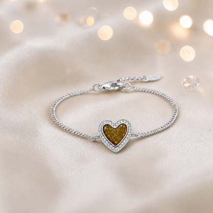 Astra silver heart CZ memorial ashes bracelet in gold olive, handcrafted in Lancashire UK - by Keepsake Memorial Jewellery