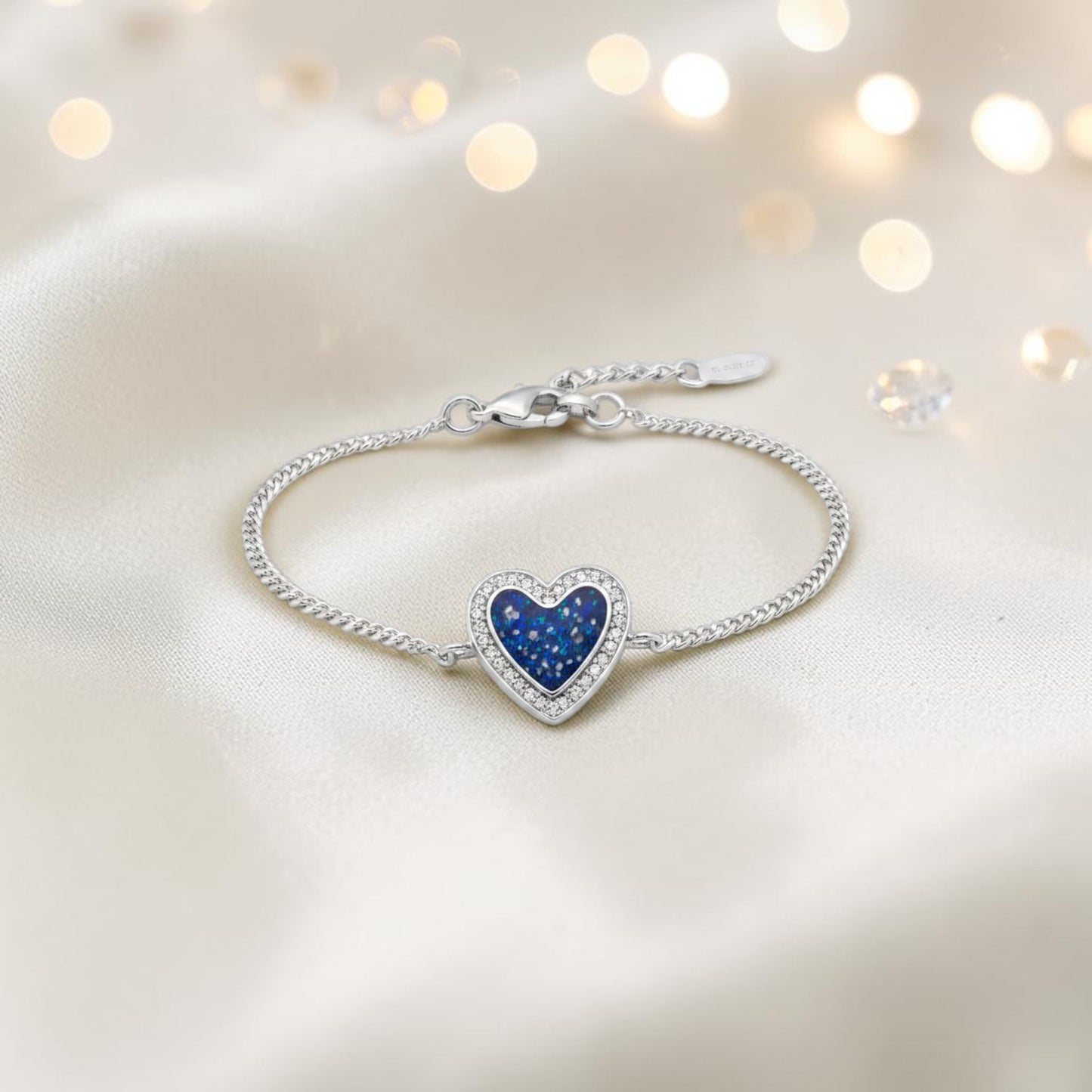 Astra silver heart CZ memorial ashes bracelet, handcrafted in Lancashire UK - by Keepsake Memorial Jewellery