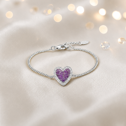 Astra silver heart CZ memorial ashes bracelet in rose pink, handcrafted in Lancashire UK - by Keepsake Memorial Jewellery