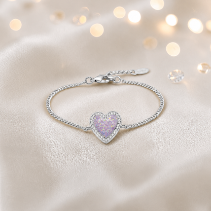 Astra silver heart CZ memorial ashes bracelet in unicorn purple, handcrafted in Lancashire UK - by Keepsake Memorial Jewellery