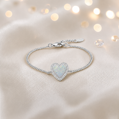 Astra silver heart CZ memorial ashes bracelet in white snow, handcrafted in Lancashire UK - by Keepsake Memorial Jewellery
