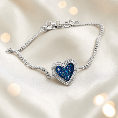 Astra silver heart CZ memorial ashes bracelet, handcrafted in Lancashire UK - by Keepsake Memorial Jewellery