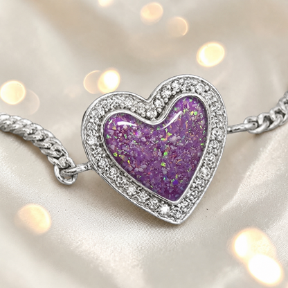 Astra silver heart CZ memorial ashes bracelet, handcrafted in Lancashire UK - by Keepsake Memorial Jewellery