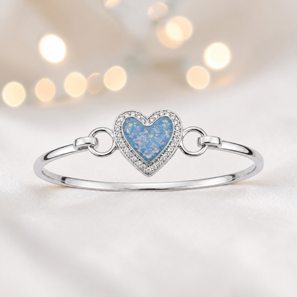 Auriga Heart Bangle — silver heart ashes memorial CZ bangle in baby blue, handcrafted in Lancashire, UK - by Keepsake Memorial Jeweller
