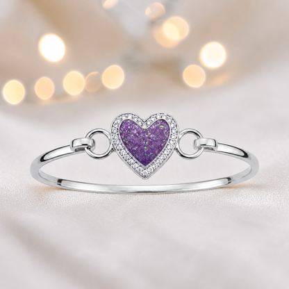Auriga Heart Bangle — silver heart ashes memorial CZ bangle in rose pink, handcrafted in Lancashire, UK - by Keepsake Memorial Jeweller