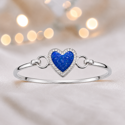 Auriga Heart Bangle — silver heart ashes memorial CZ bangle in royal blue, handcrafted in Lancashire, UK - by Keepsake Memorial Jeweller